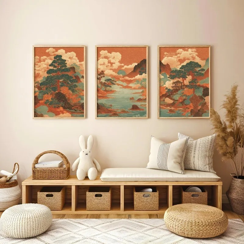 Japanese Living Lifestyle - 3 Buah Poster Estetika Boho Seni